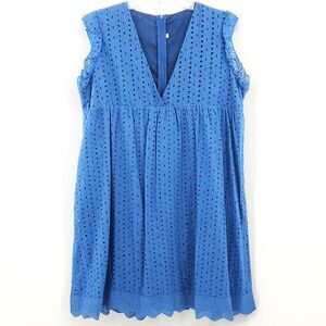 California Lace Dress Romper Plus Size 2XL Blue Embroidery Cottagecore Boho Chic